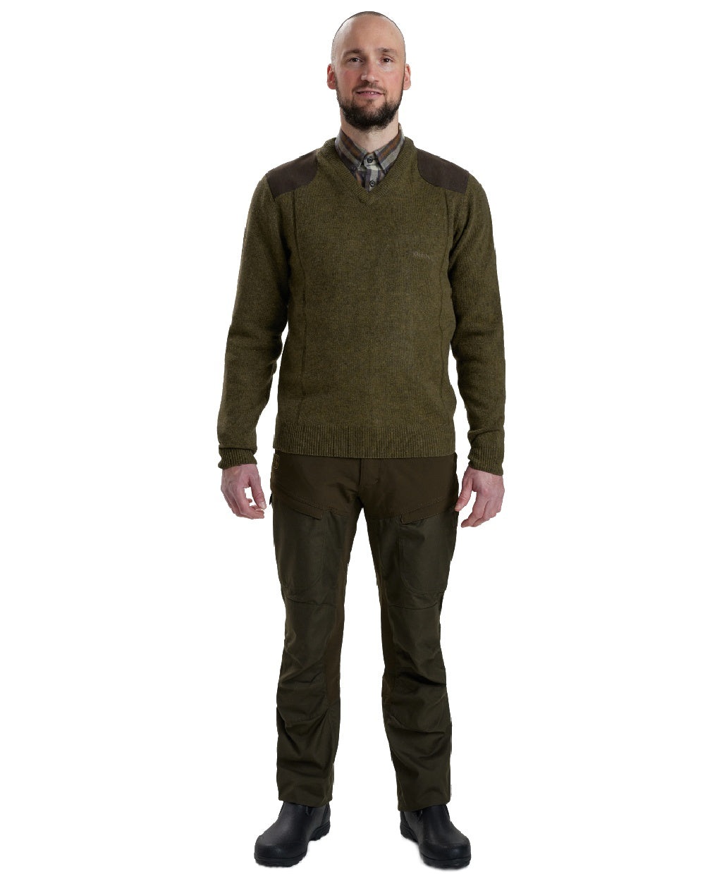 Cypress coloured Deerhunter Sheffield V-Neck Sweater on white background