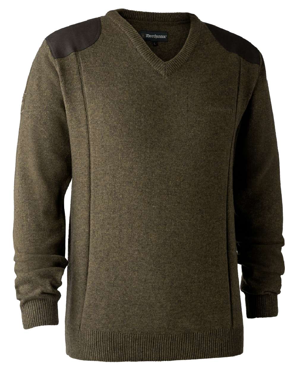 Cypress coloured Deerhunter Sheffield V-Neck Sweater on white background