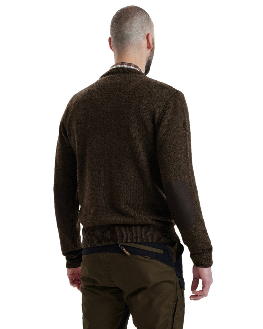 Dark Elm coloured Deerhunter Sheffield V-Neck Sweater on white background