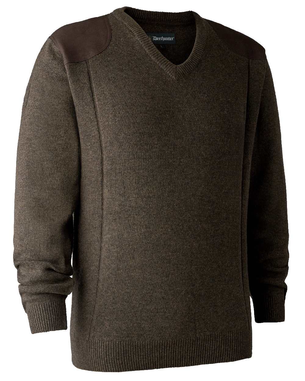 Dark Elm coloured Deerhunter Sheffield V-Neck Sweater on white background