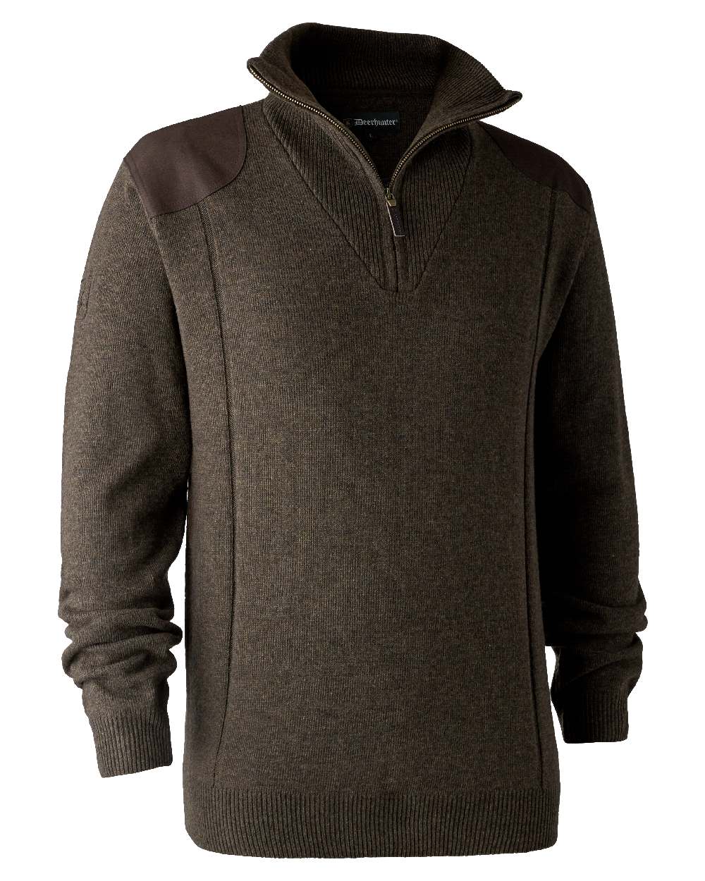 Dark Elm coloured Deerhunter Sheffield Zip Neck Sweater on white background