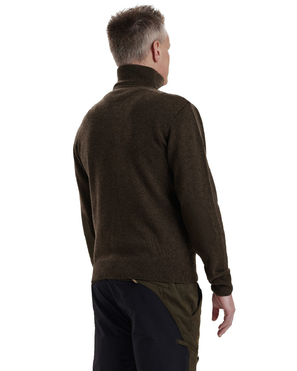 Dark Elm coloured Deerhunter Sheffield Zip Neck Sweater on white background