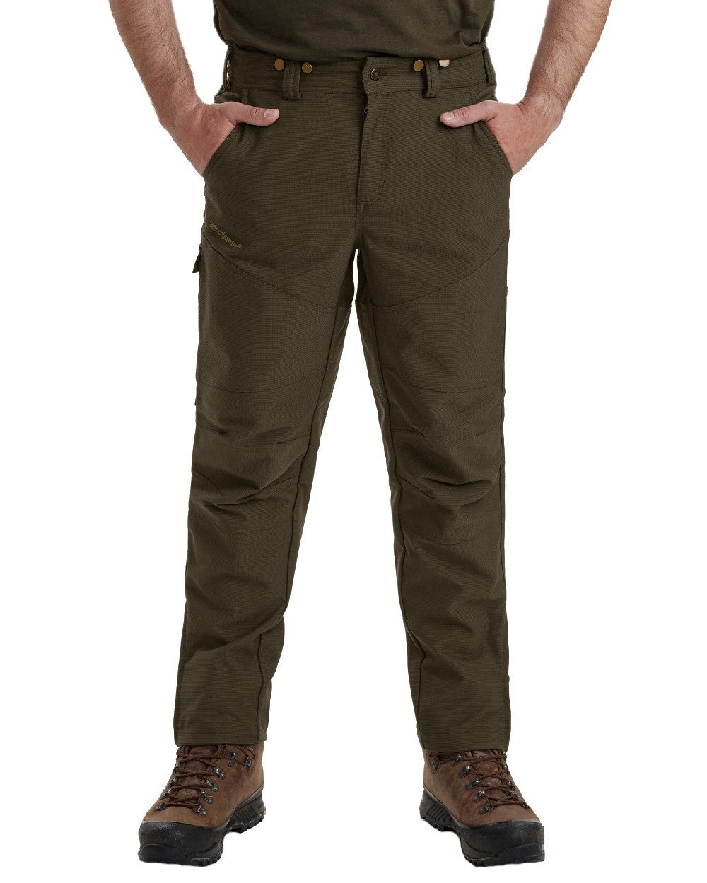 Palm Green coloured Deerhunter Strike Extreme Boot Trousers on white background