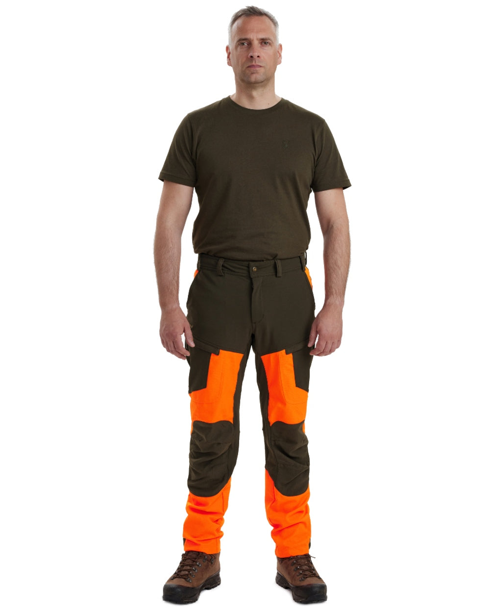 Orange coloured Deerhunter Strike Extreme Trousers on white background