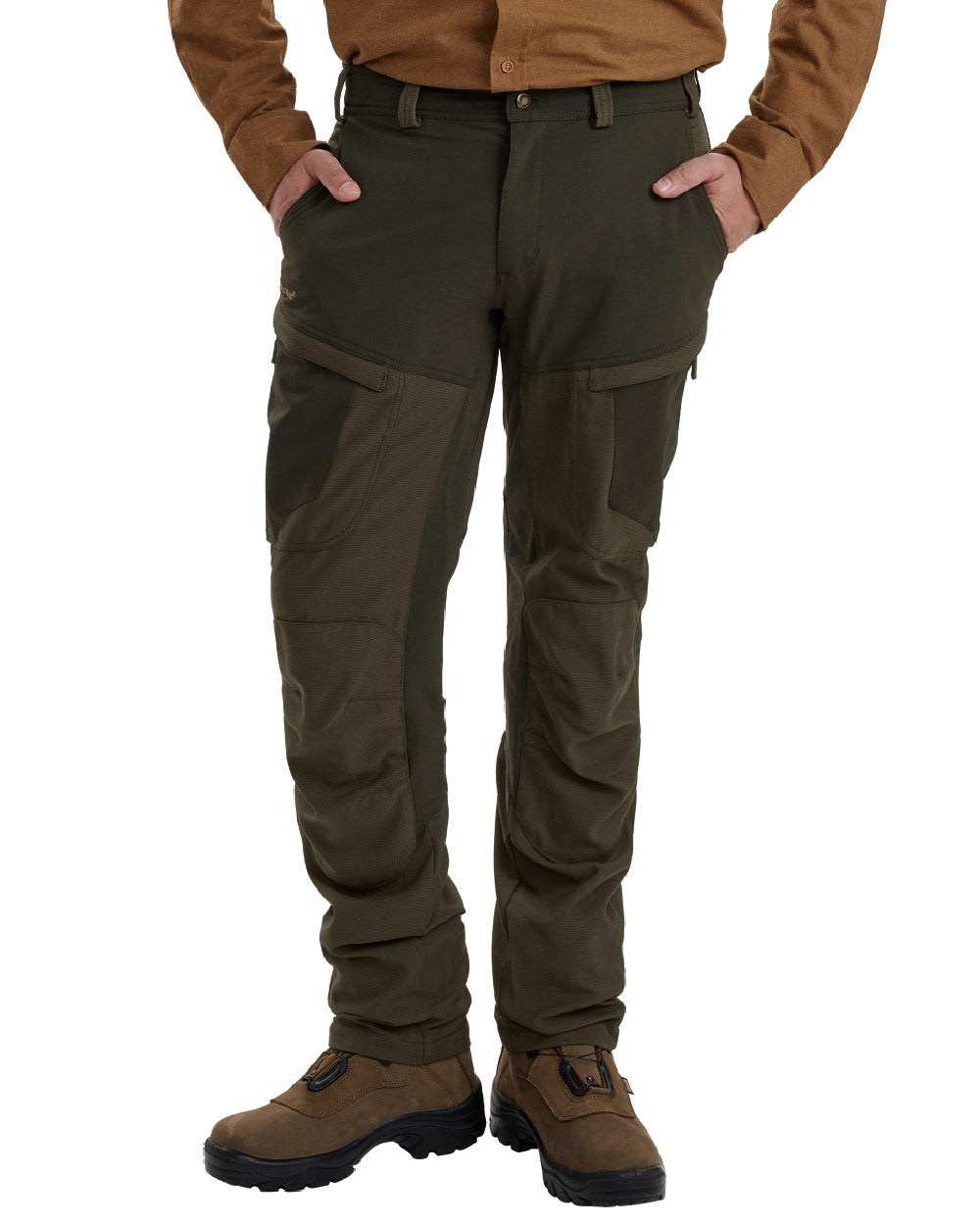 Palm Green coloured Deerhunter Strike Extreme Trousers on white background