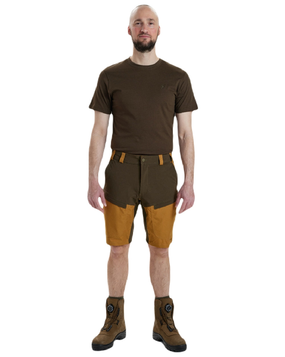 Bronze coloured Deerhunter Strike Shorts on white background