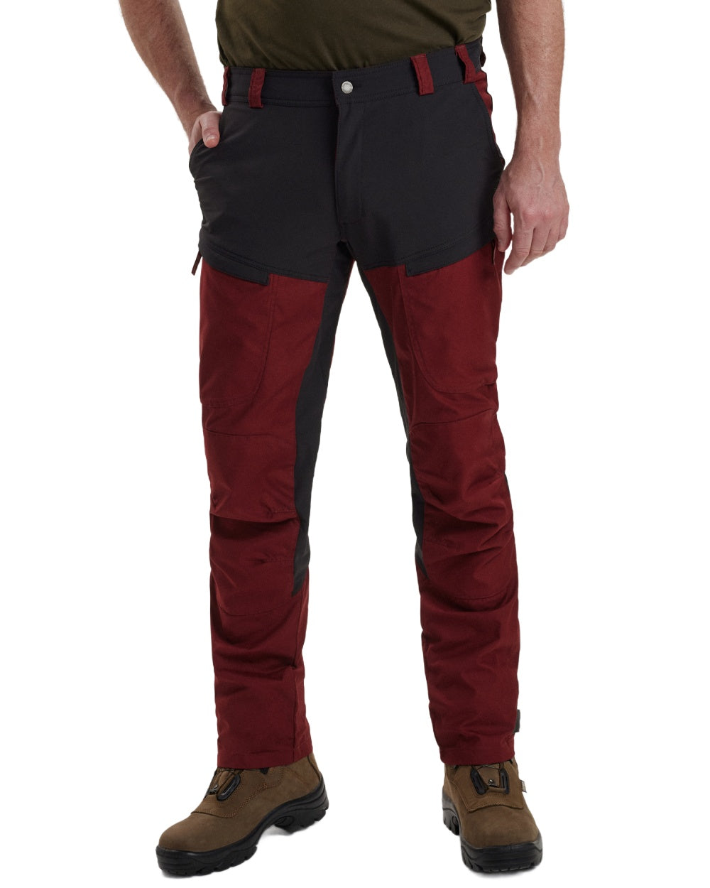 Oxblood Red coloured Deerhunter Strike Trousers on white background