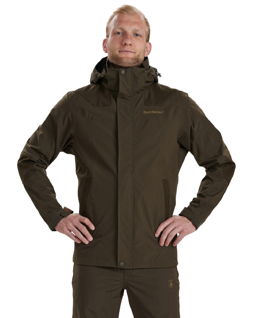 Canteen coloured Deerhunter Track Rain Jacket on white background