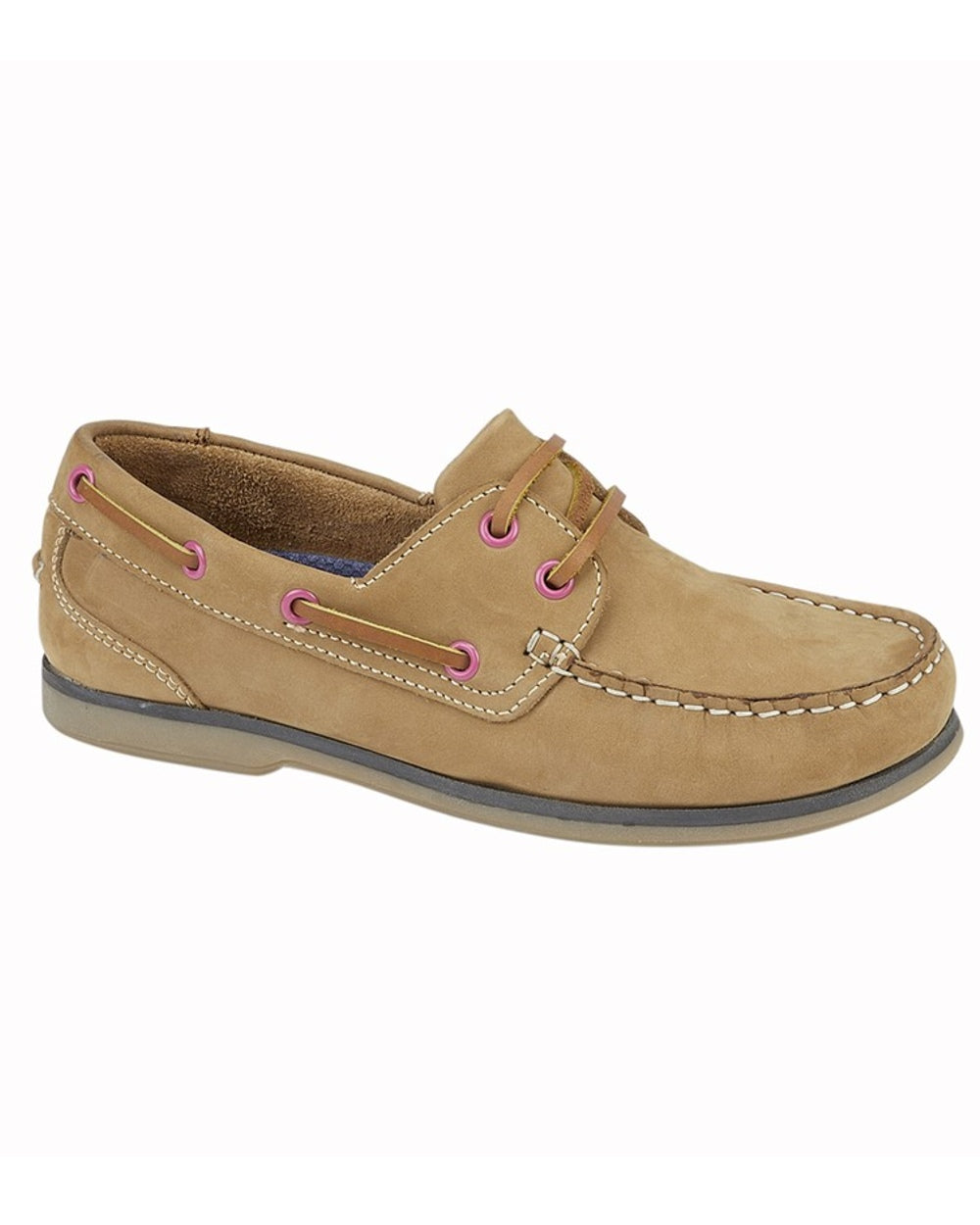 Honey coloured Dek Womens Moccasin Boat Shoes on white background