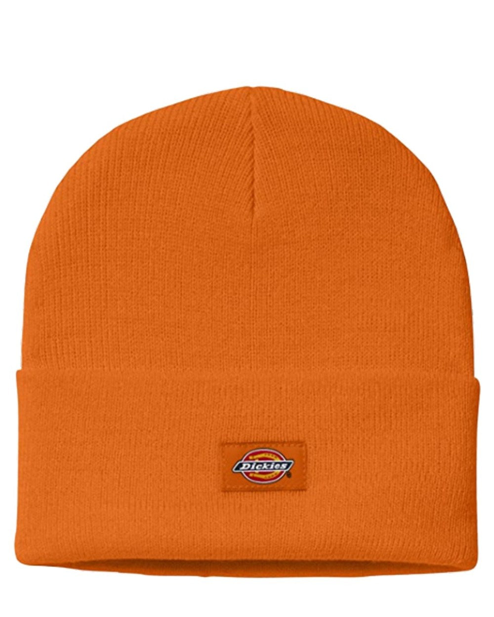 Neon Orange coloured Dickies Acrylic Cuffed Beanie on white background