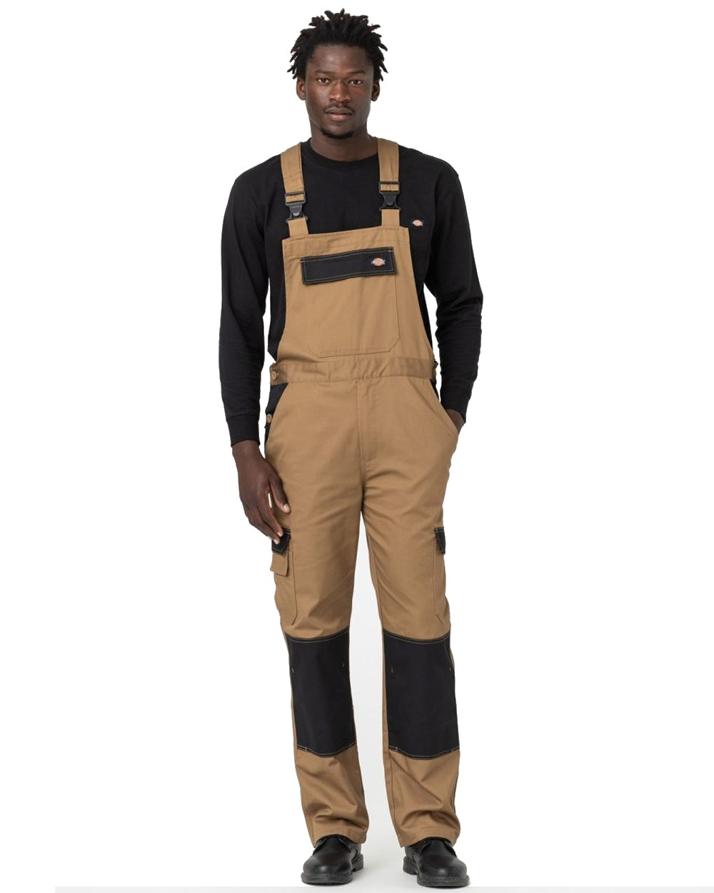 Khaki coloured Dickies Everyday Bib and Brace on white background