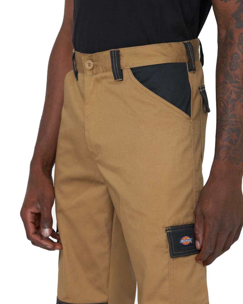 Khaki coloured Dickies Everyday Trousers on white background