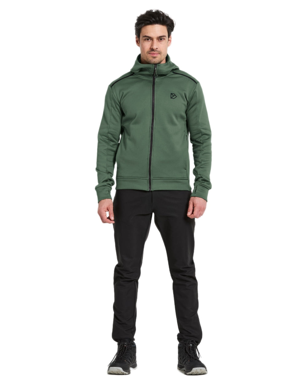 Dark Moss coloured Didriksons Acke Full Zip Jacket on white background
