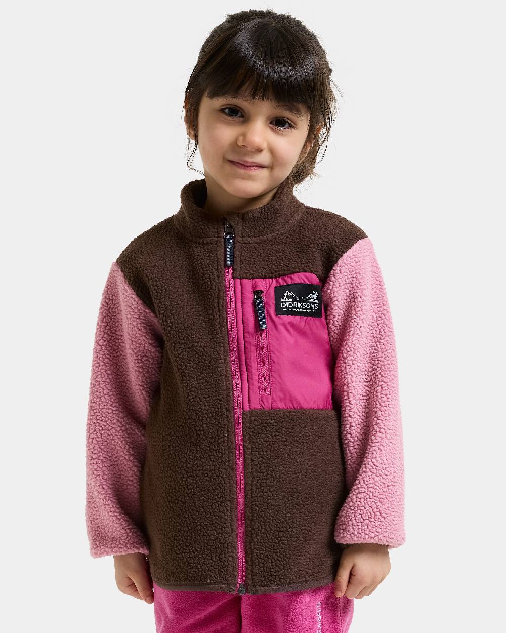 Oyster Pink coloured Didriksons Anten Kids Fullzip 2 on white background