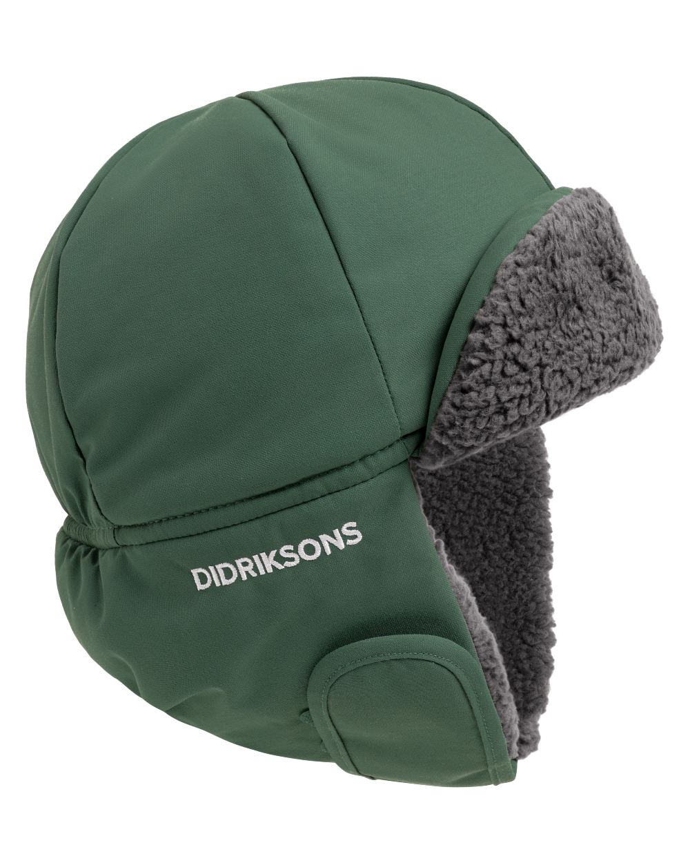 Dark Moss coloured Didriksons Biggles Cap 7 on white background
