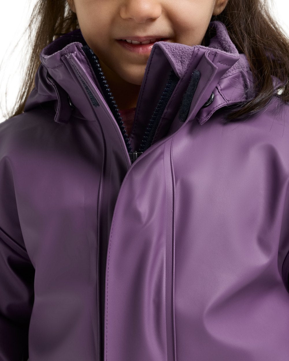 Eggplant coloured Didriksons Boardman Kids Rain Set on white background