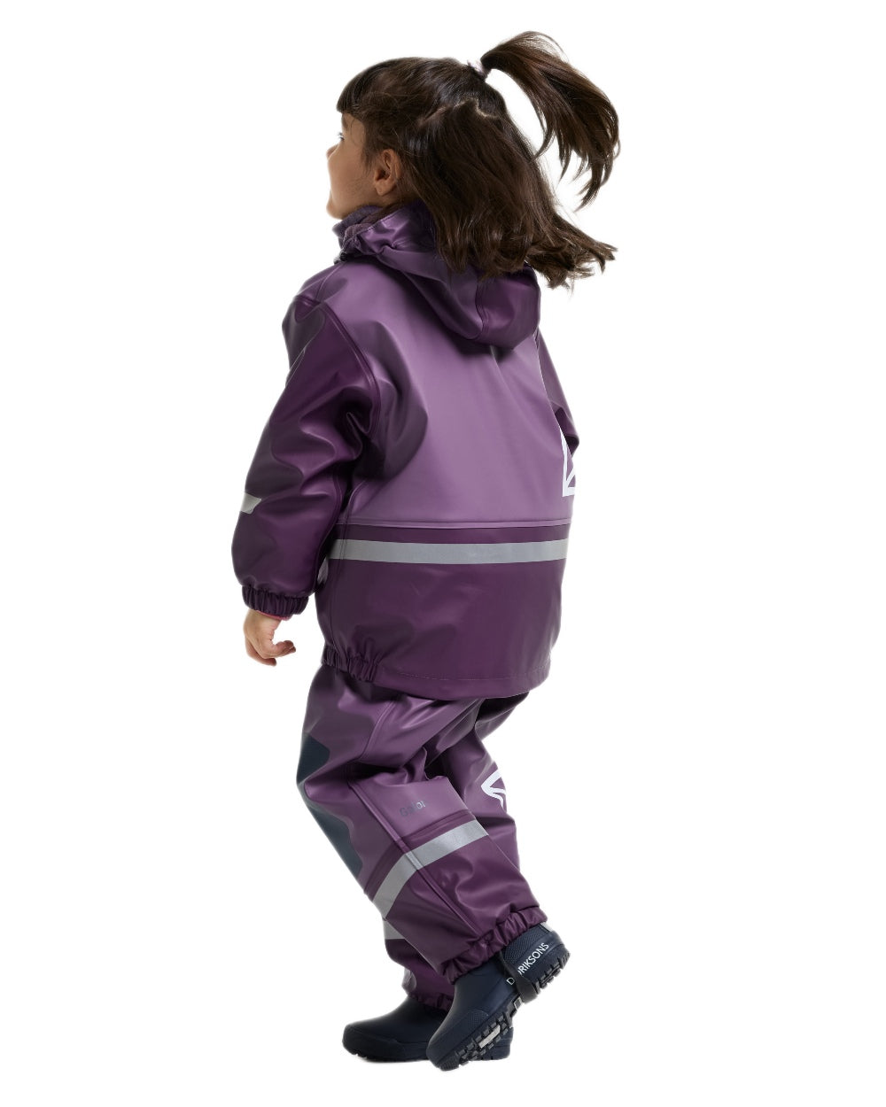 Eggplant coloured Didriksons Boardman Kids Rain Set on white background