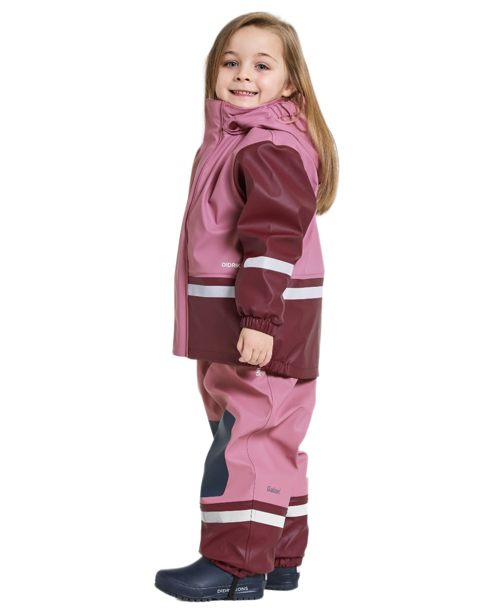 Heather Pink coloured Didriksons Boardman Kids Rain Set on white background