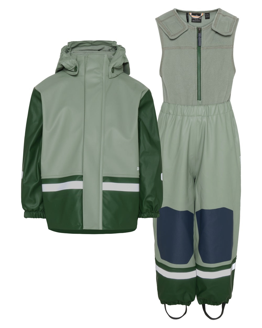 Light Moss coloured Didriksons Boardman Kids Rain Set on white background