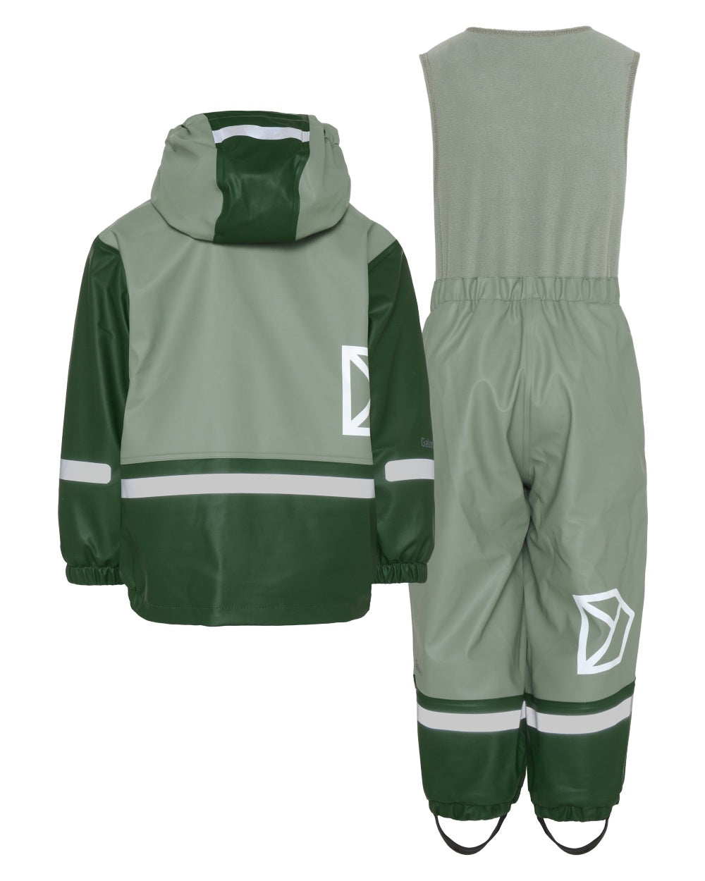 Light Moss coloured Didriksons Boardman Kids Rain Set on white background