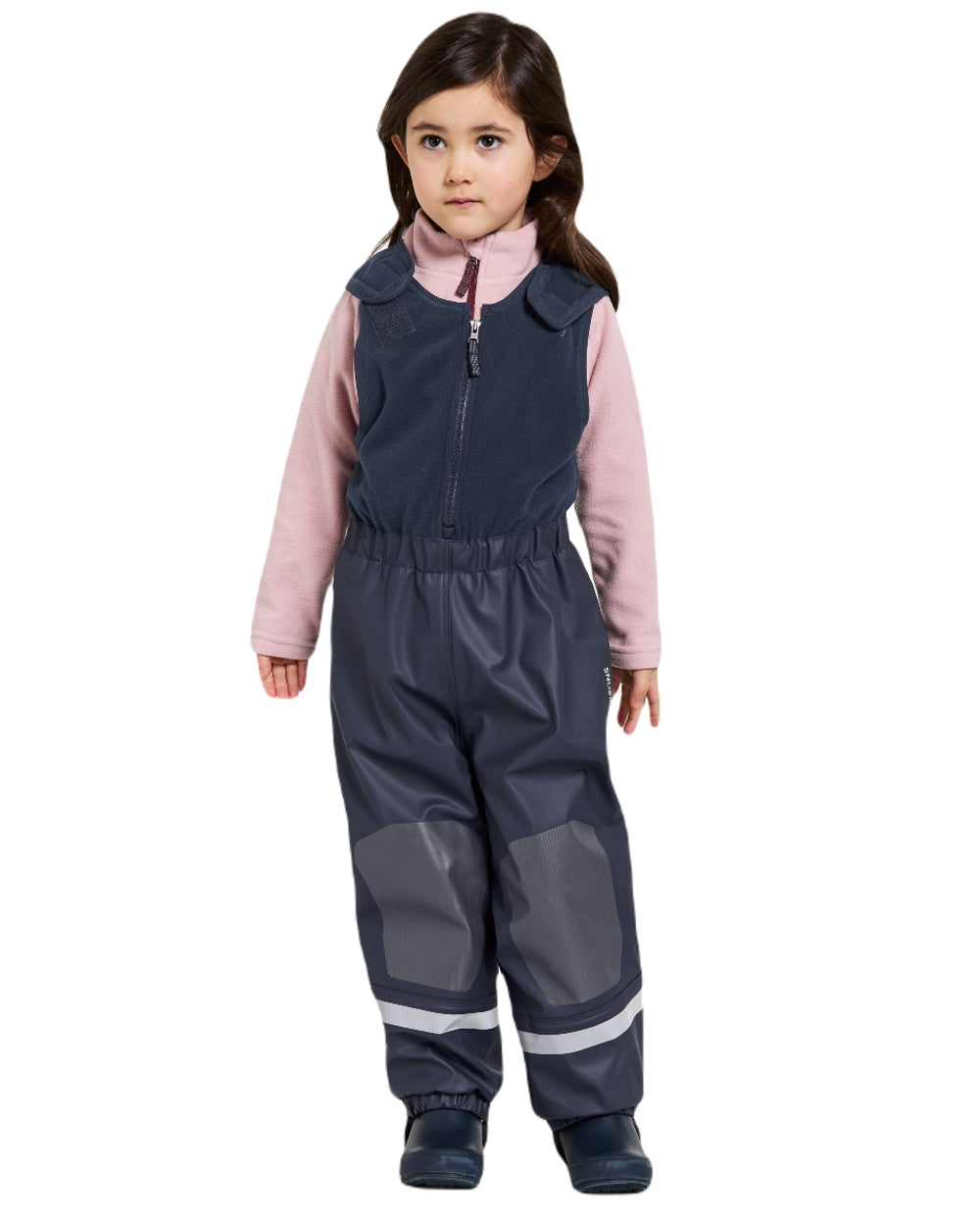 Navy Coloured Didriksons Boardman Kids Rain Set model on a white background