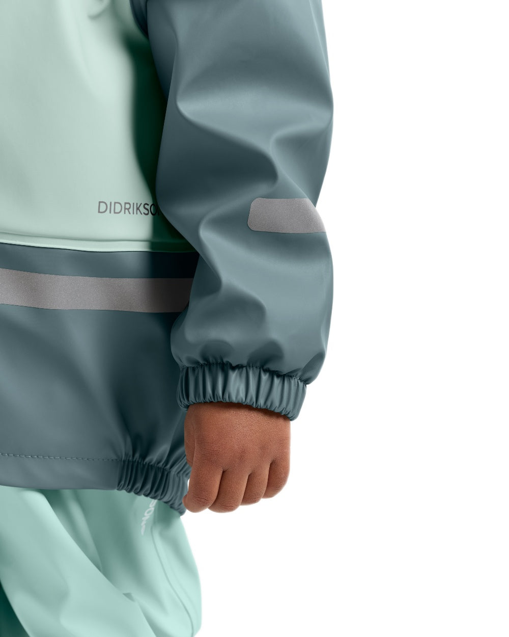 Ocean Mint coloured Didriksons Boardman Kids Rain Set on white background