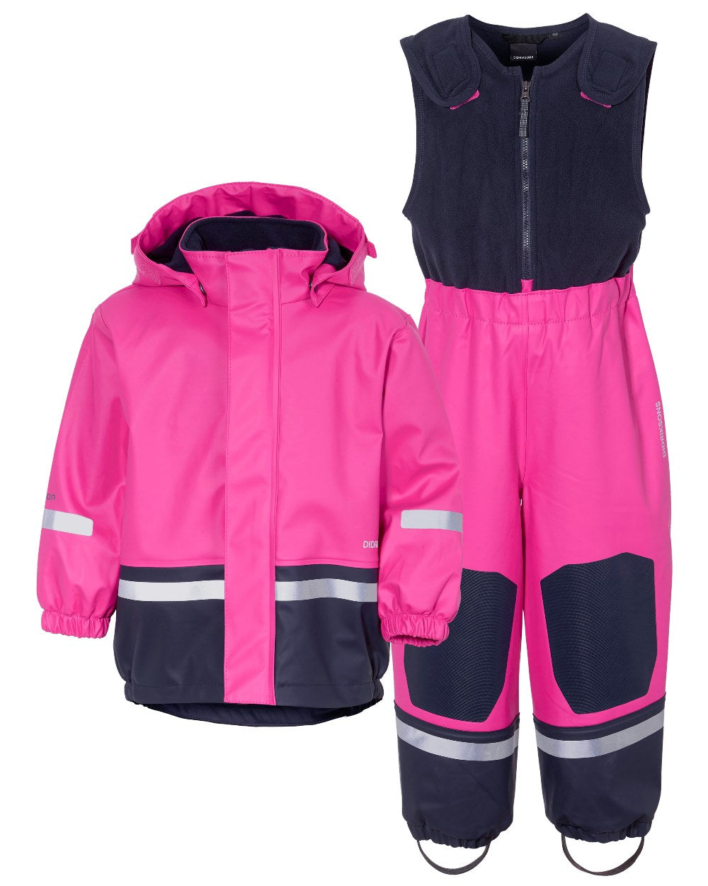 Plastic Pink Coloured Didriksons Boardman Kids Rain Set on a white background