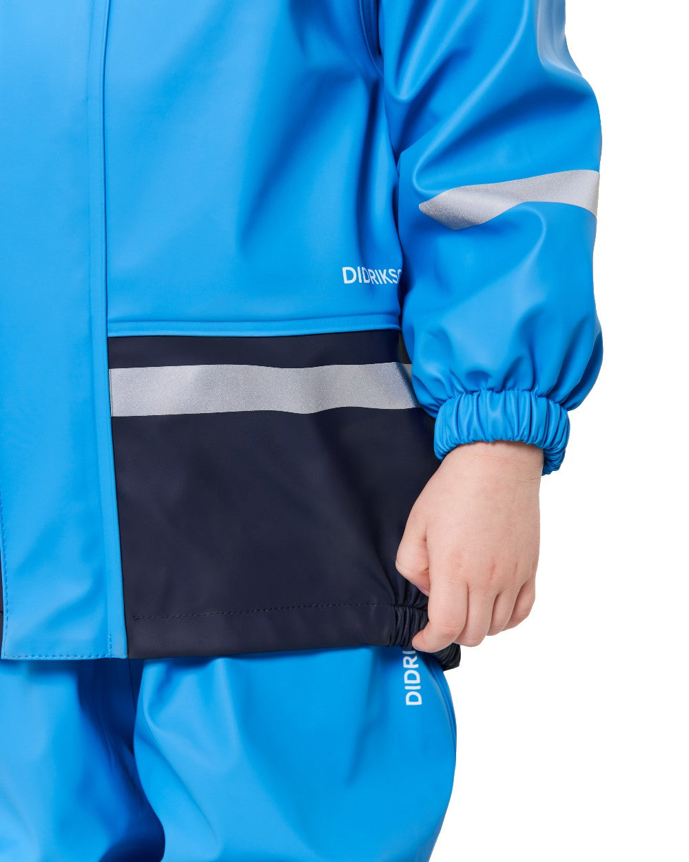 Sharp Blue Coloured Didriksons Boardman Kids Rain Set on a white background