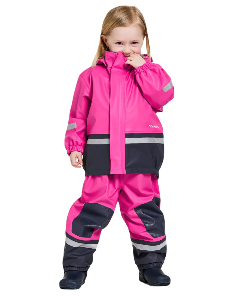 Plastic Pink Coloured Didriksons Boardman Kids Rain Set model on a white background