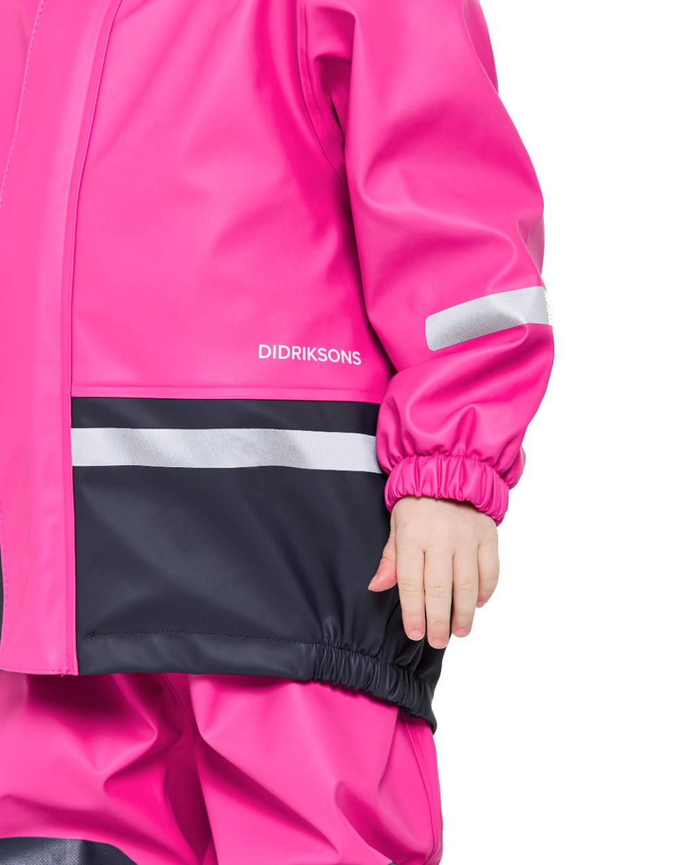 Plastic Pink Coloured Didriksons Boardman Kids Rain Set model on a white background