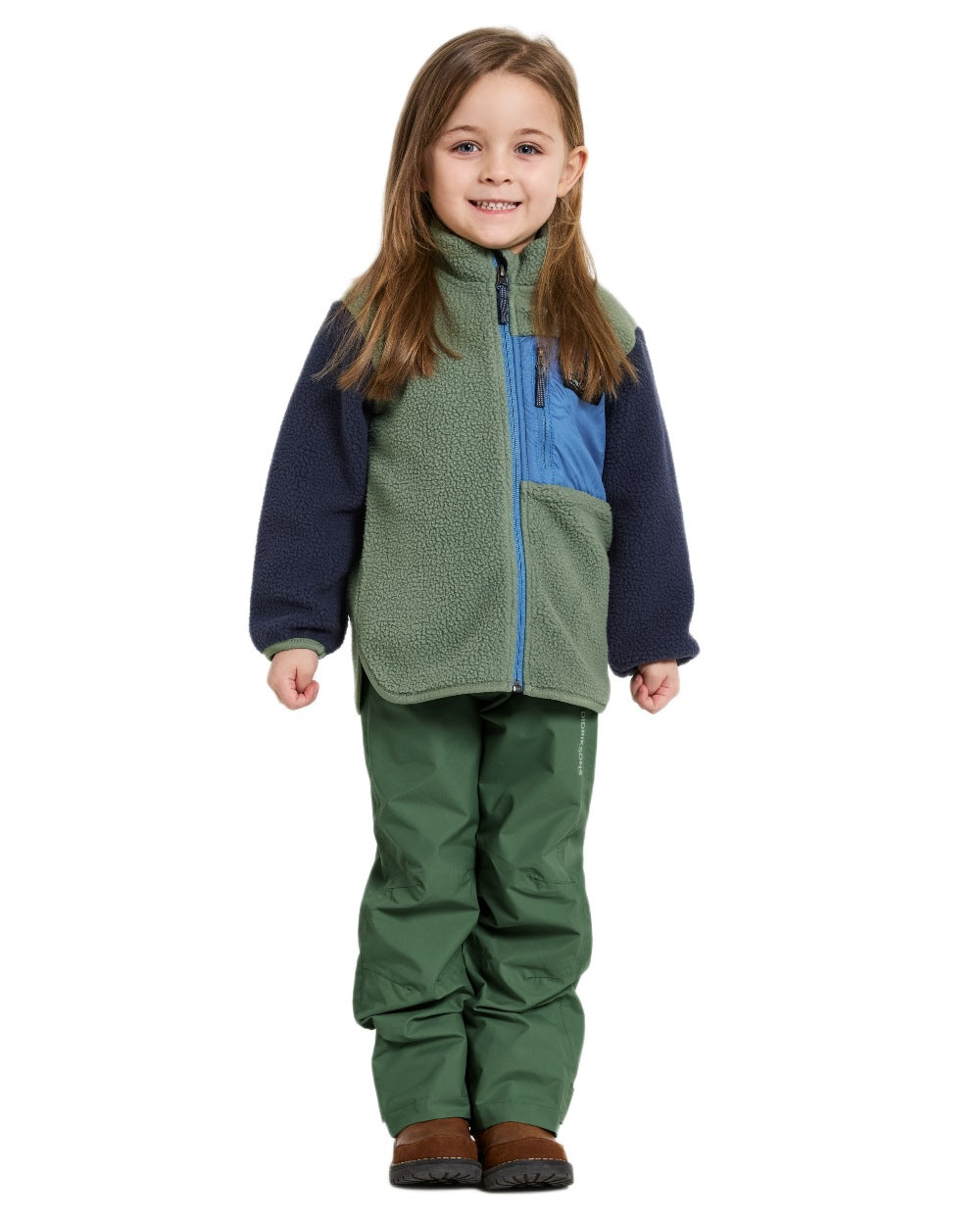 Light Moss coloured Didriksons Childrens Anten Full Zip Jacket on white background