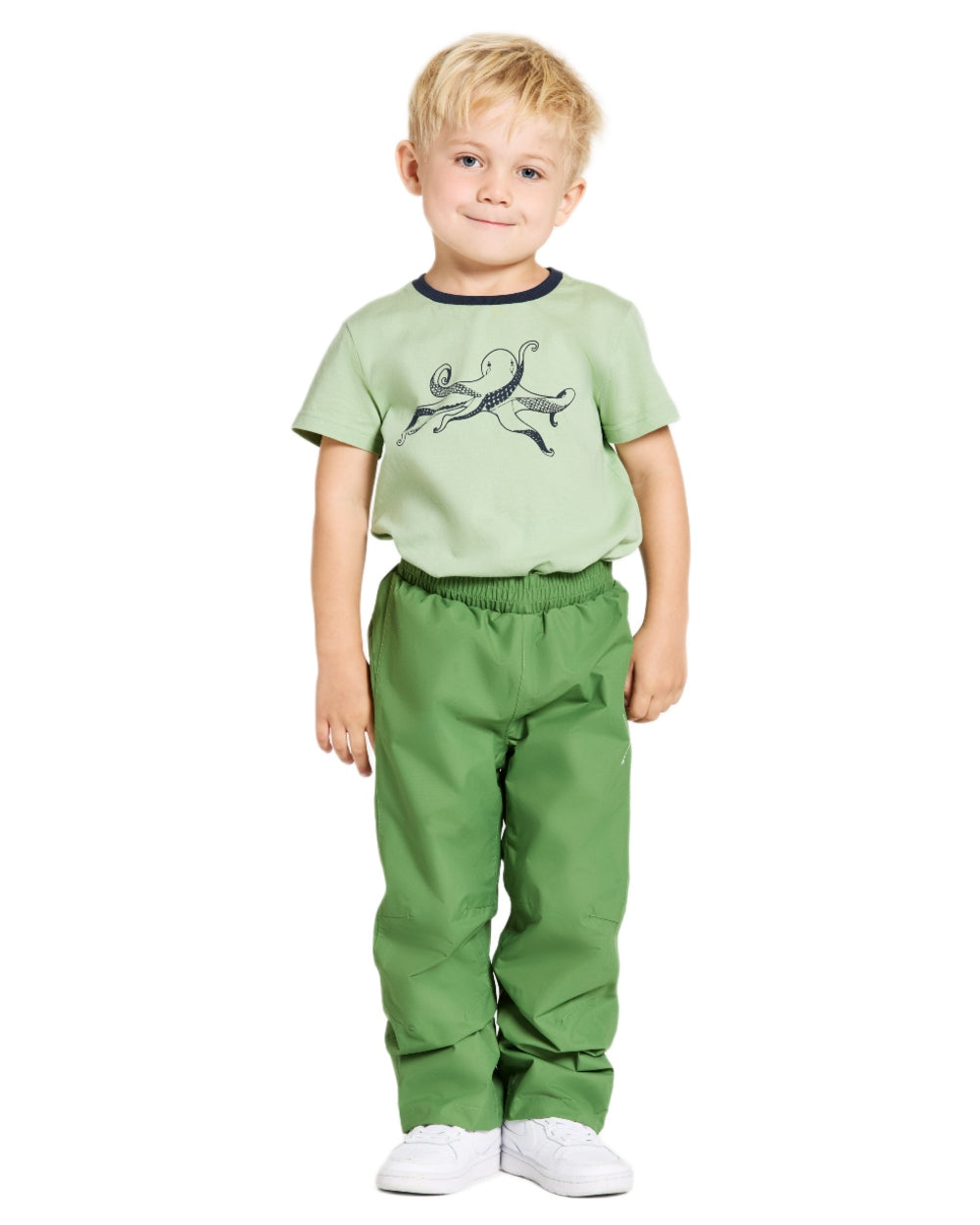 Algae Green coloured Didriksons Childrens Avan Pants on white background