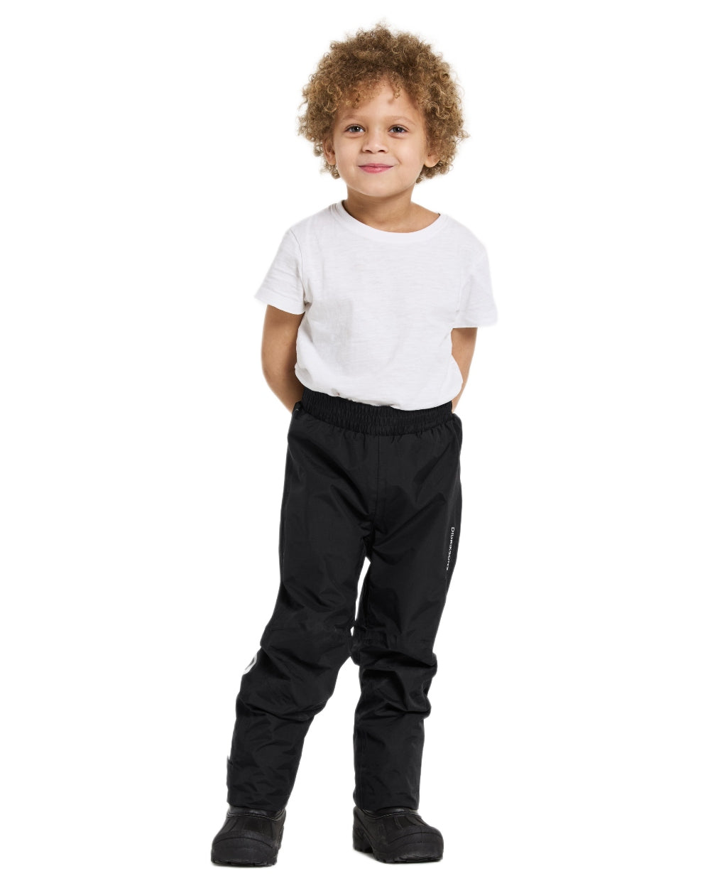 Black coloured Didriksons Childrens Avan Pants 2 on white background