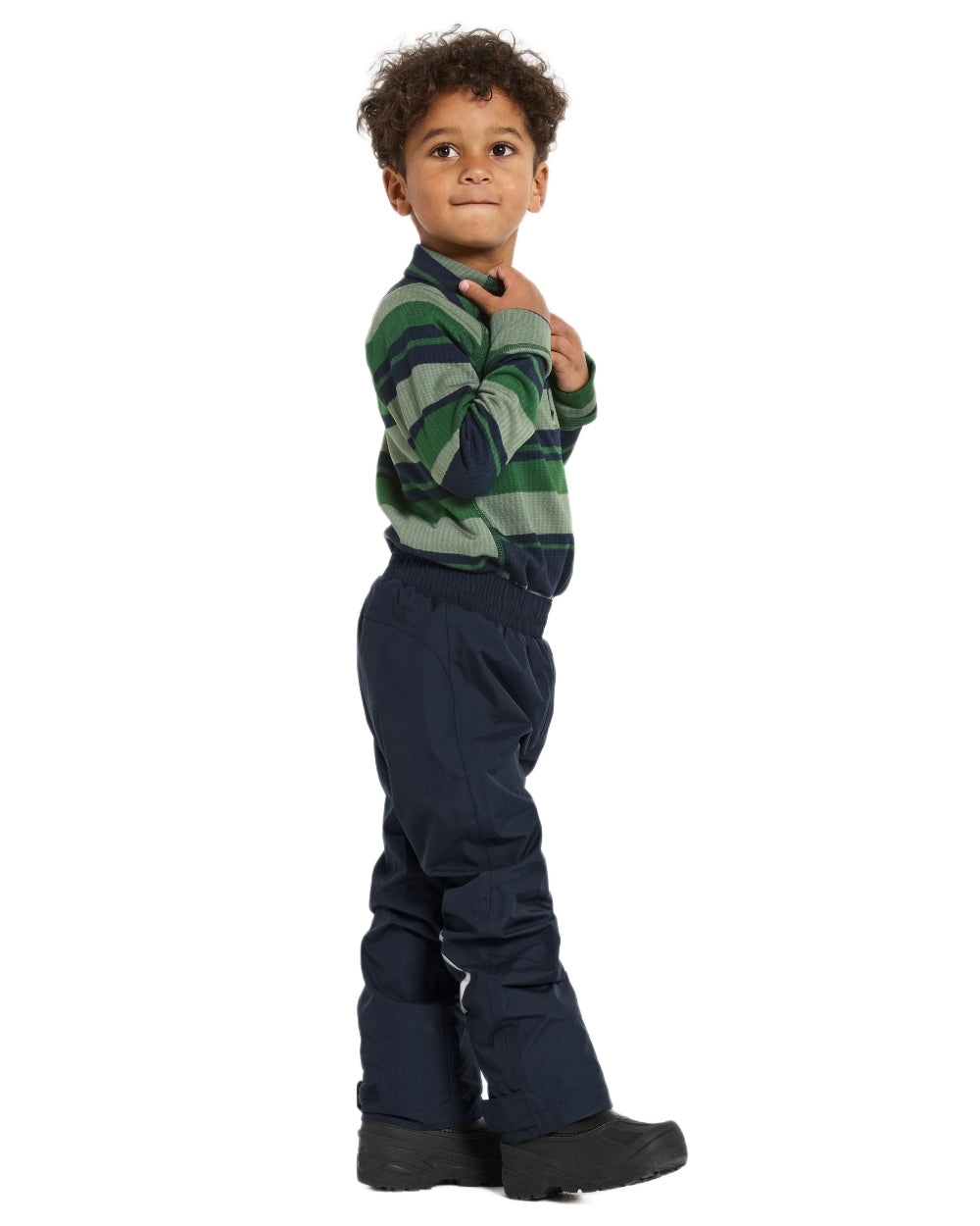 Navy coloured Didriksons Childrens Avan Pants 2 on white background