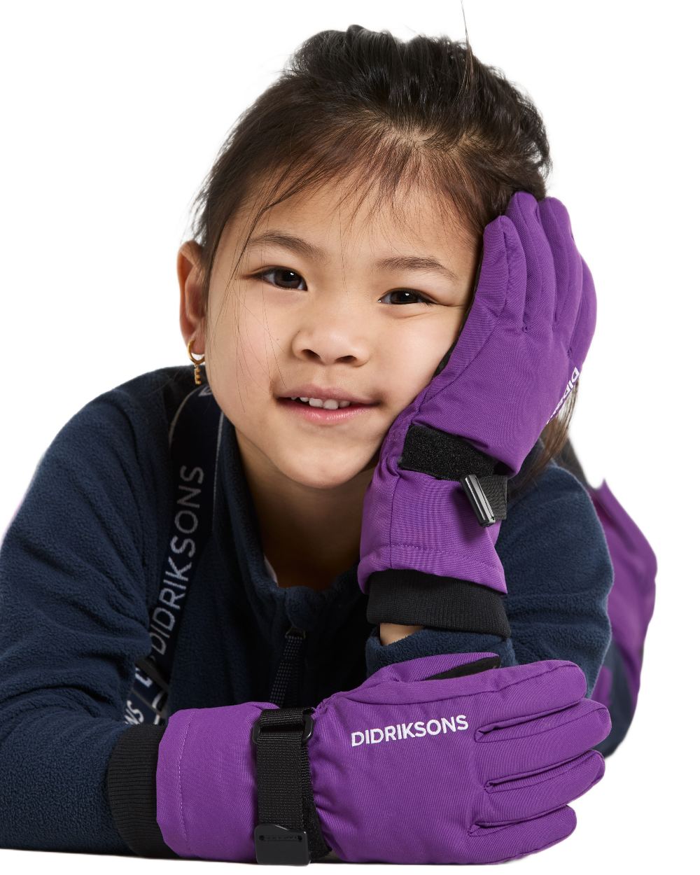 Royal Purple coloured Didriksons Childrens Biggles Gloves on white background
