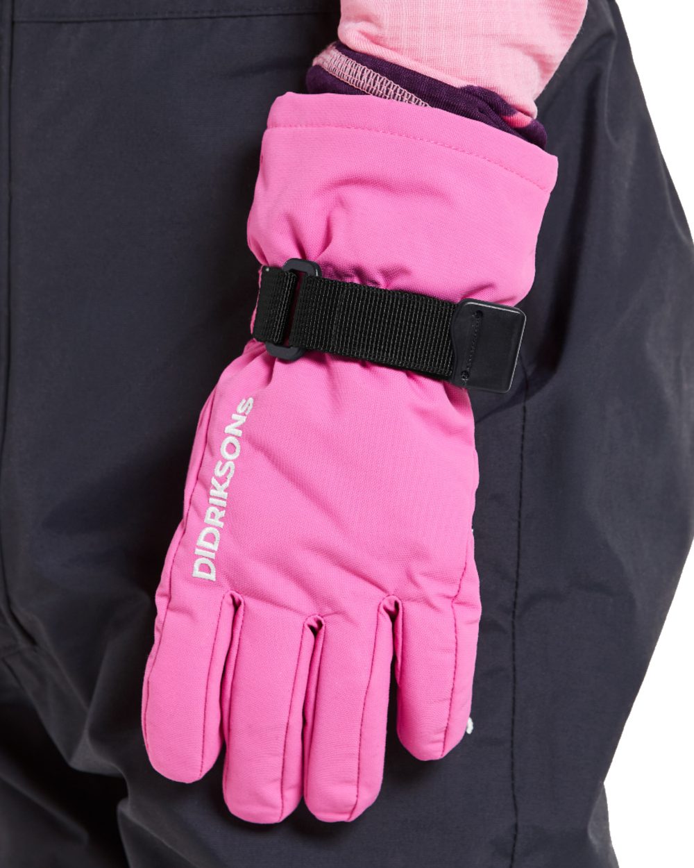 Sweet Pink coloured Didriksons Childrens Biggles Gloves on white background