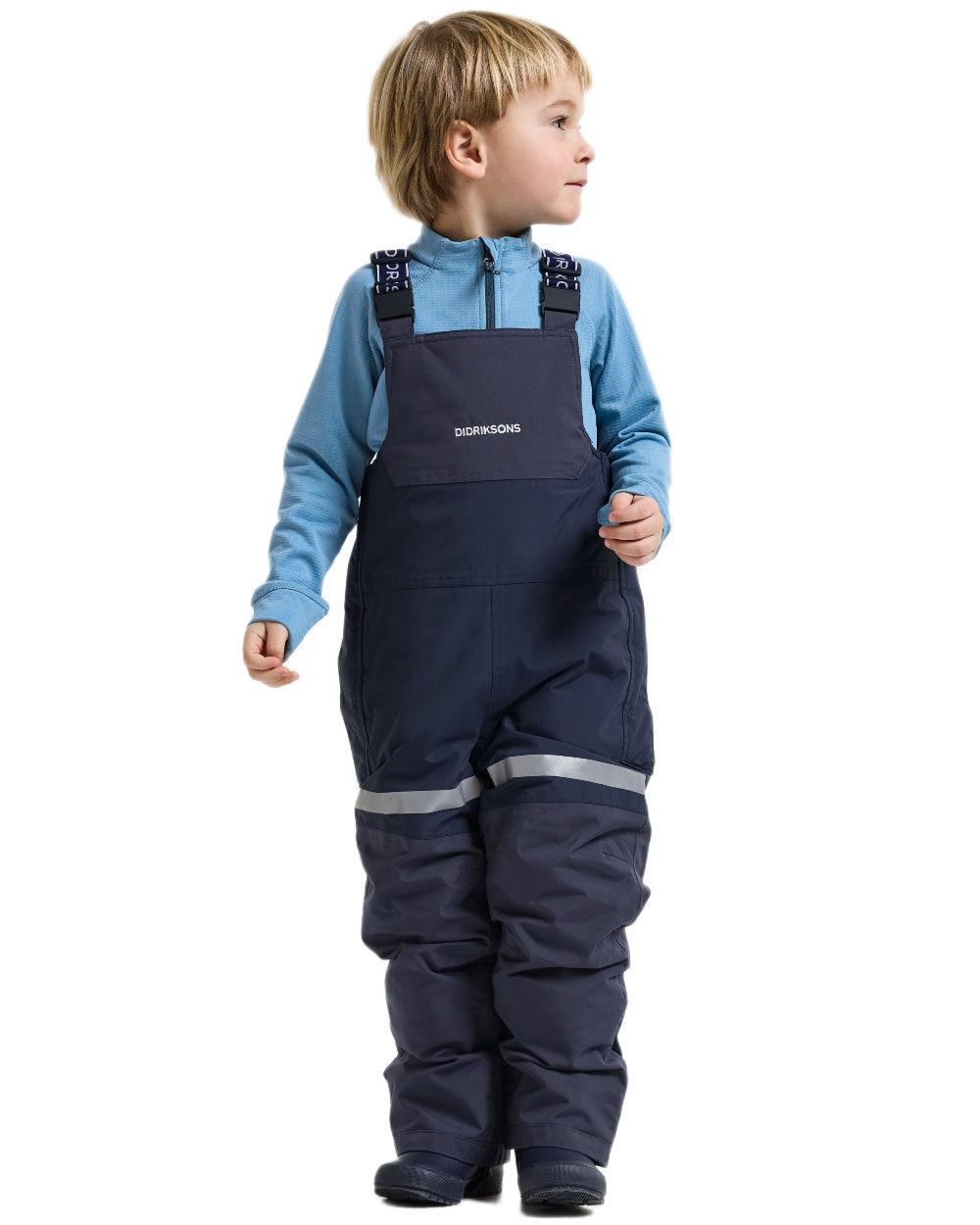 Navy coloured Didriksons Childrens Bjarven Bib Pants 3 on white background