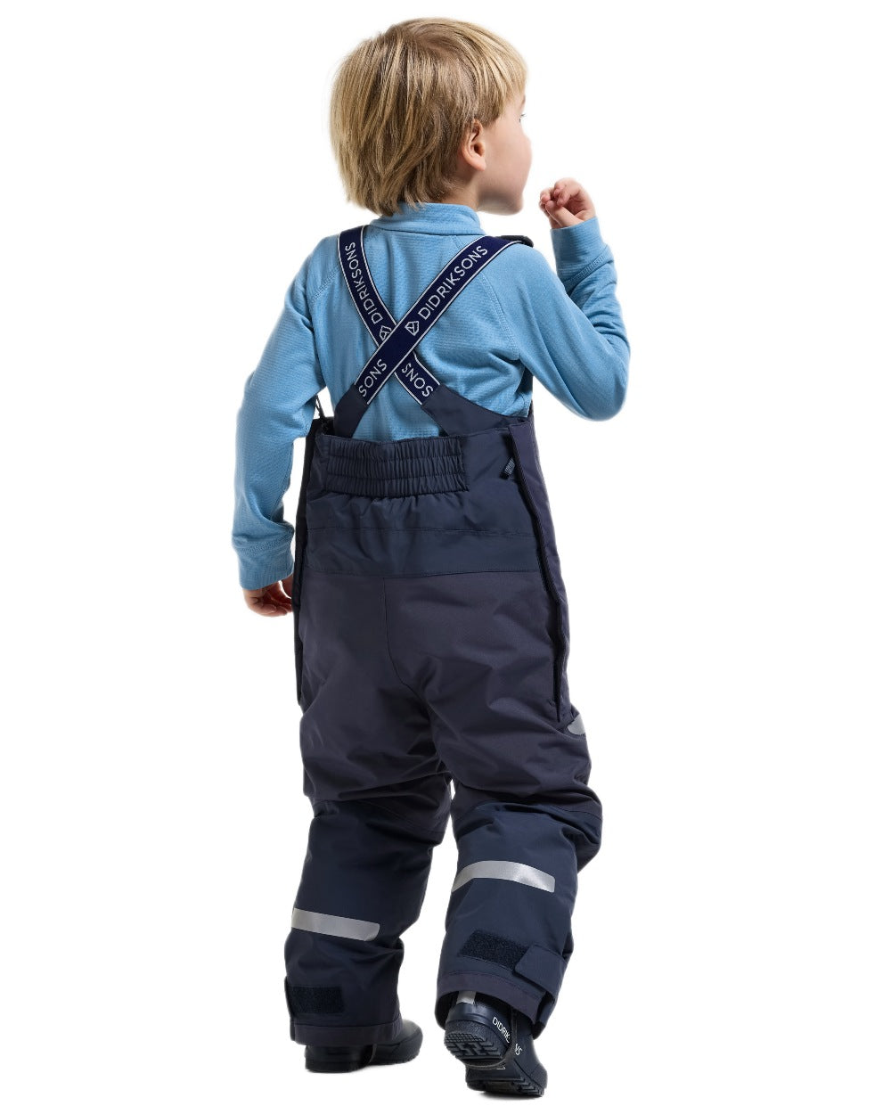 Navy coloured Didriksons Childrens Bjarven Bib Pants 3 on white background
