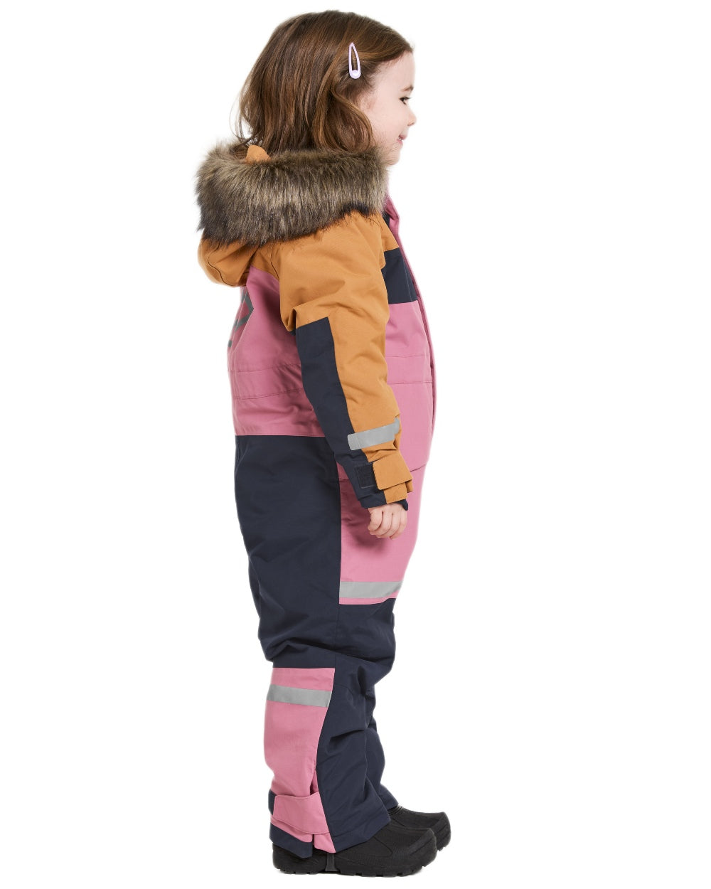 Heather Pink coloured Didriksons Childrens Bjarven Coverall 5 on white background