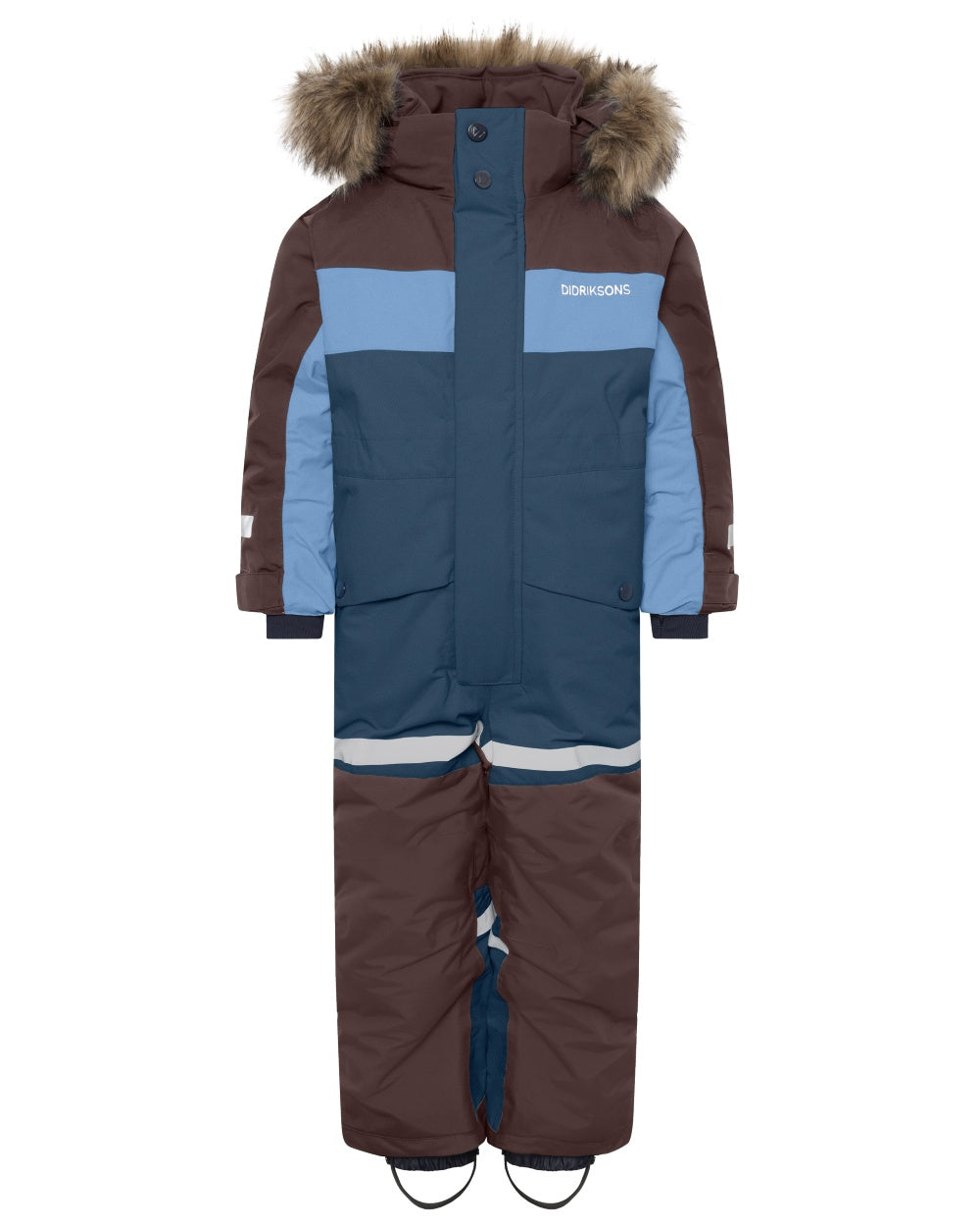 Mountain Blue coloured Didriksons Childrens Bjarven Coverall 5 on white background