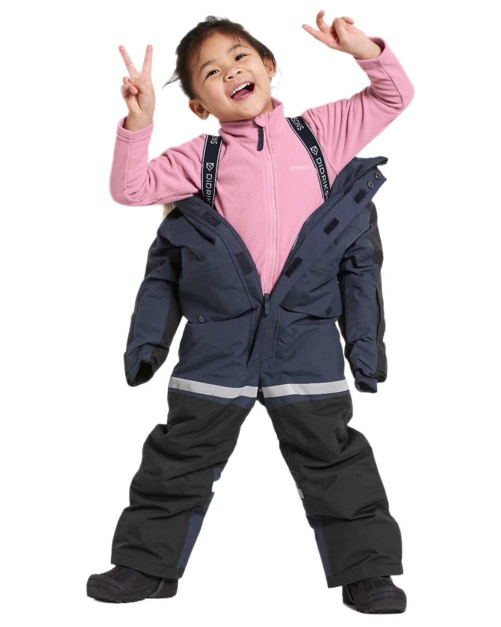 Navy coloured Didriksons Childrens Bjarven Coverall 5 on white background