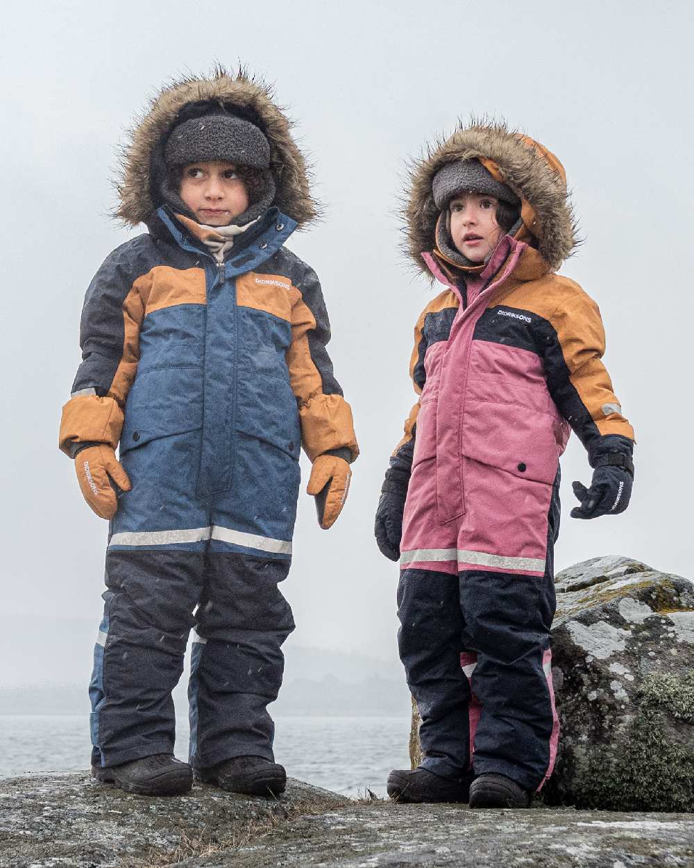 Galaxy Blue Coloured Didriksons Childrens Bjärven Coveralls on outdoor background