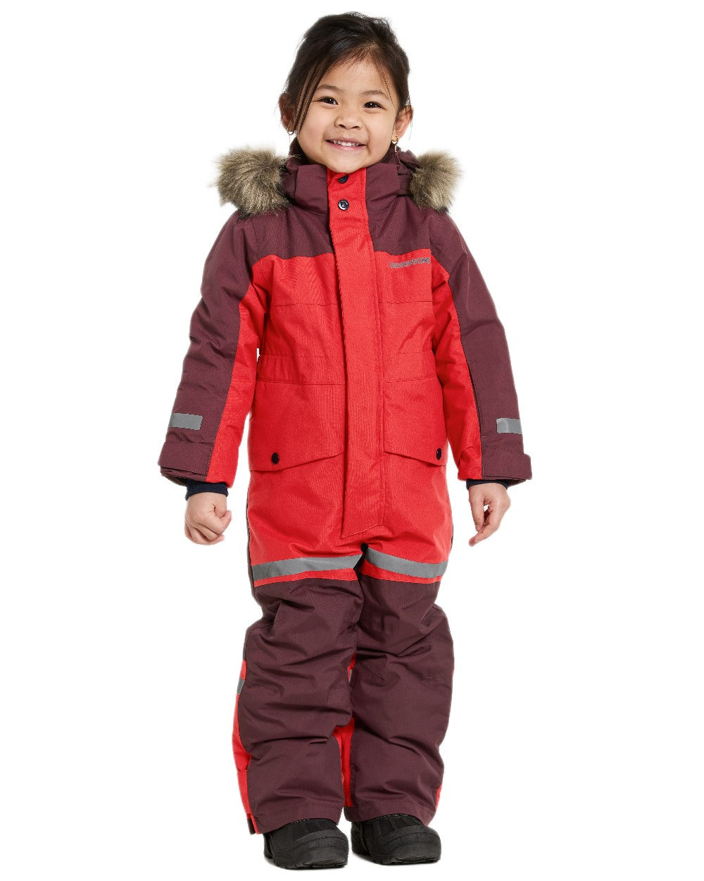 Pomme Red Coloured Didriksons Childrens Bjärven Coveralls on white background