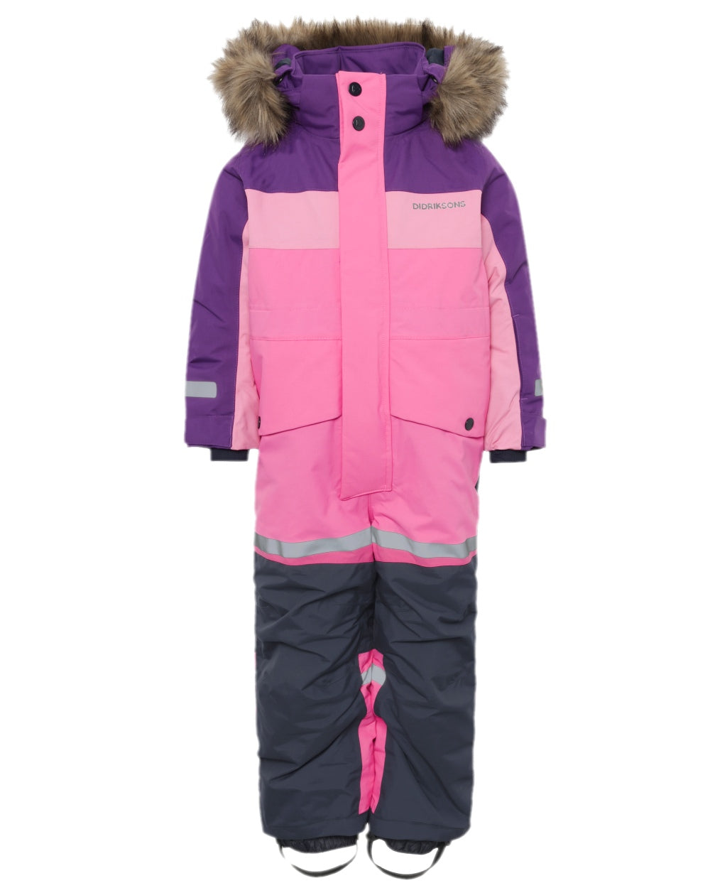Sweet Pink Coloured Didriksons Childrens Bjärven Coveralls on white background
