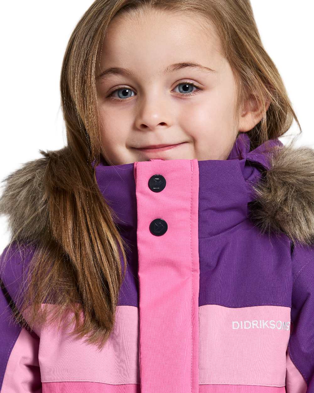 Sweet Pink Coloured Didriksons Childrens Bjärven Coveralls on white background