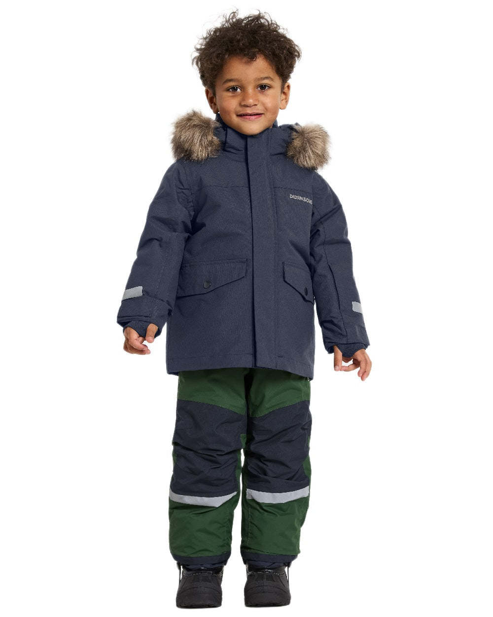Navy Coloured Didriksons Childrens Bjärven Parka on white background