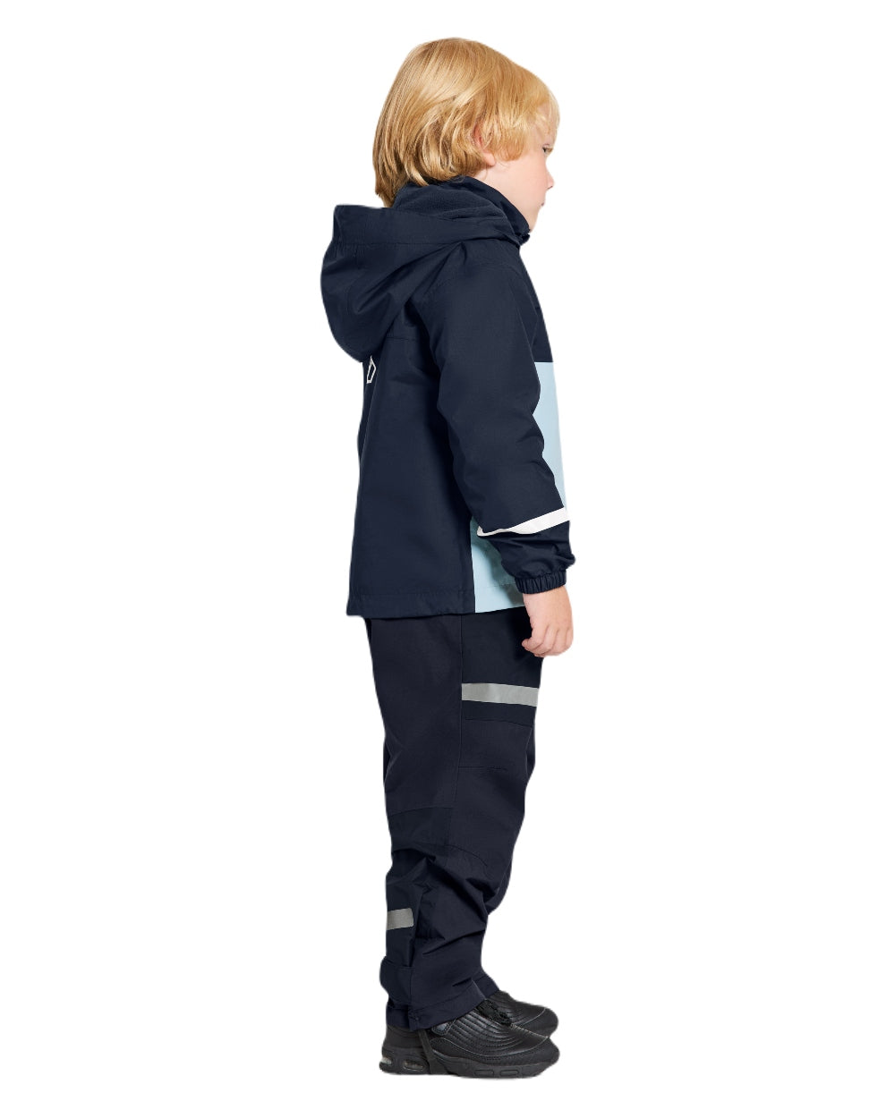 Navy coloured Didriksons Childrens Bladet Jacket on white background