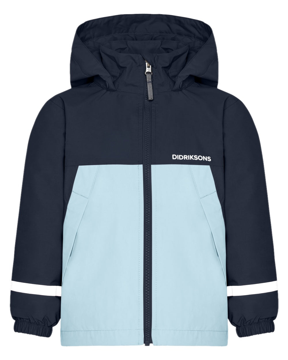 Navy coloured Didriksons Childrens Bladet Jacket on white background