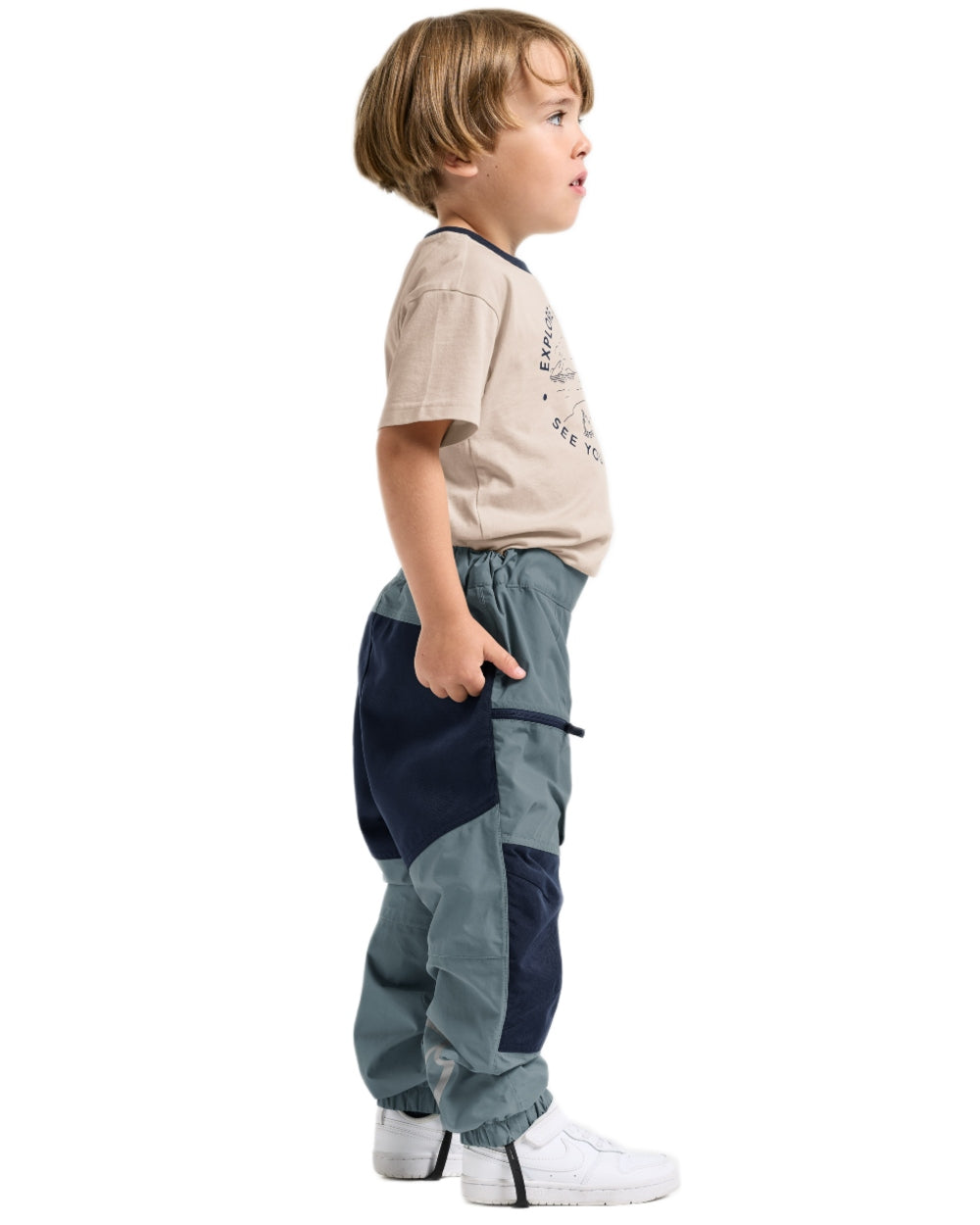 Factory Blue coloured Didriksons Childrens Dusk Pants on white background
