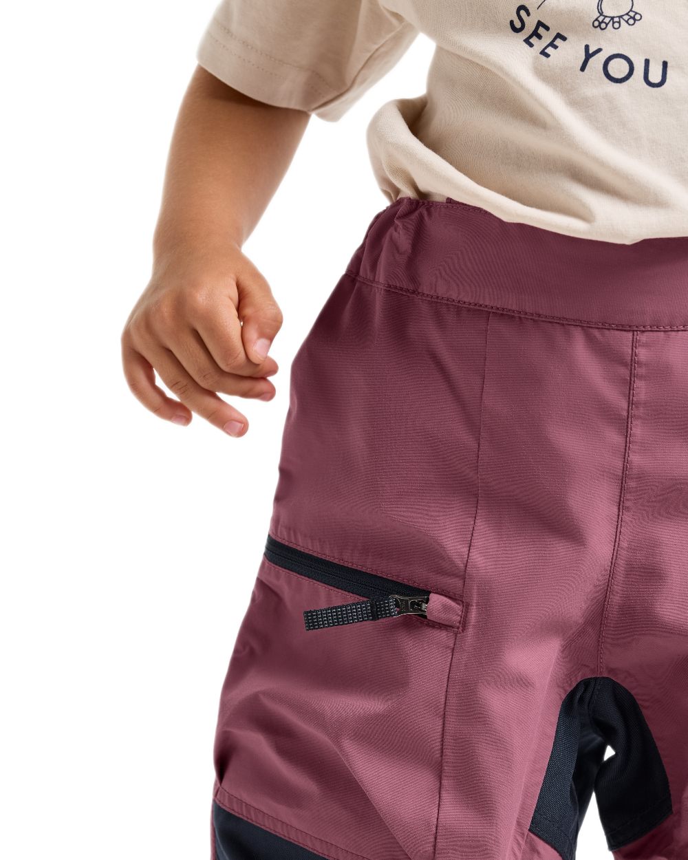 Heather Pink coloured Didriksons Childrens Dusk Pants on white background
